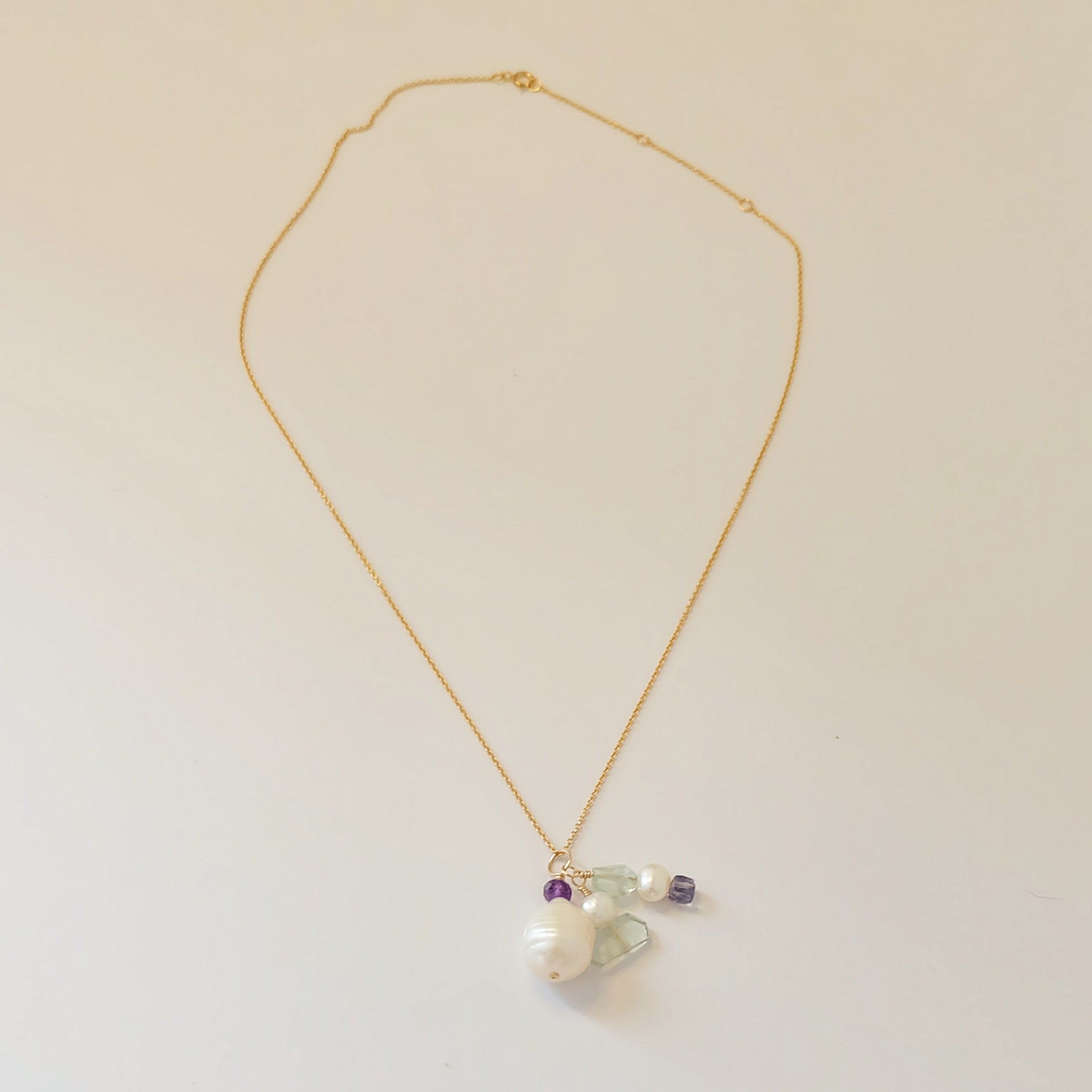 Pearl Amethyst Aquamarine Charm Necklace