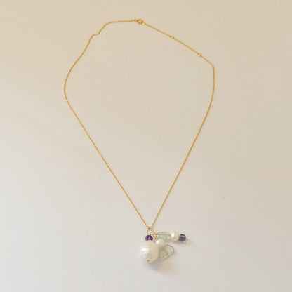 Pearl Amethyst Aquamarine Charm Necklace