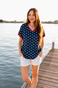 Blue and White Stars V-Neck Top