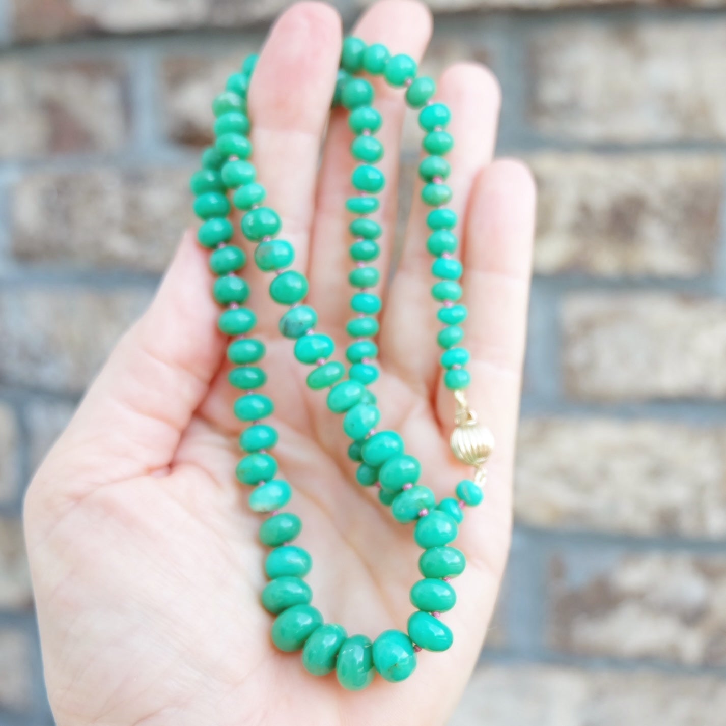 Chrysoprase Candy Necklace 14K Gold