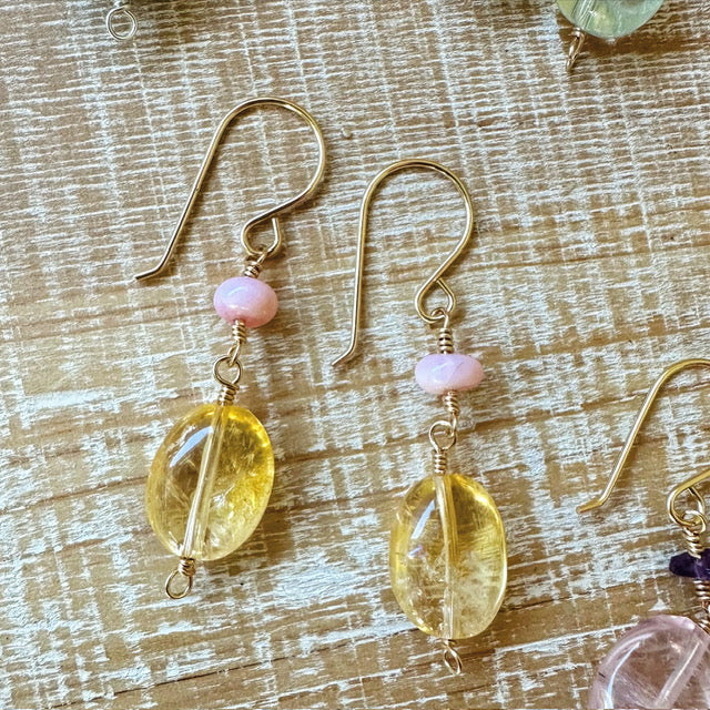 Citrine Pink Opal Dangle Earrings