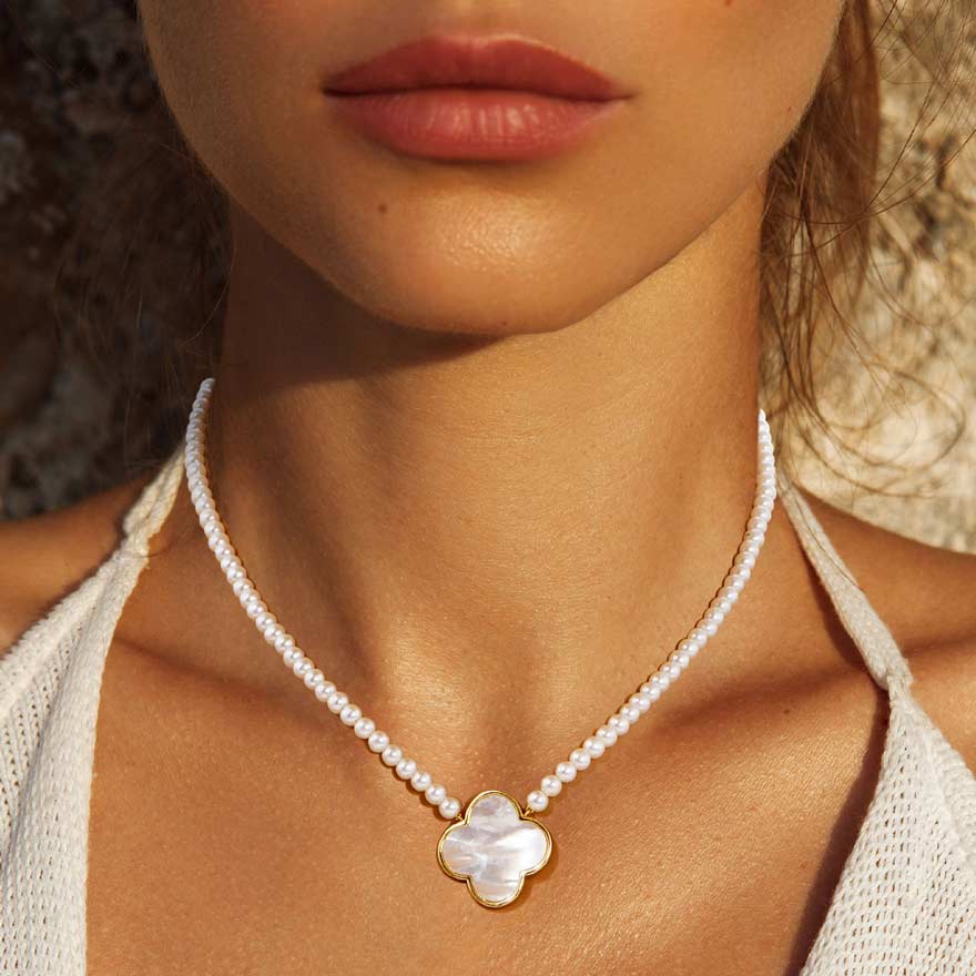 White Gold Dipped Mother Of Pearl Pendant Necklace