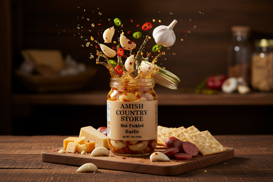 Hot Pickled Garlic | Spicy Amish-Style Pantry Favorite | 15 oz