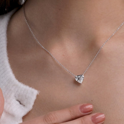 2.00 CTW Floating Heart Shape Lab Grown Diamond Solitaire Pendant Necklace F/G VS1 AGI Certified in 14K White or Yellow Gold