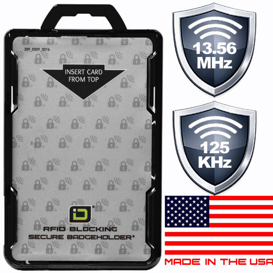 Secure Badge Holder BloxProx™ Lite PORTRAIT - Protects 125Khz HID Prox - 1 ID Card Holder