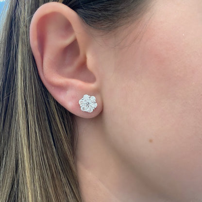 AGI Certified 2.00ctw Lab Diamond Floral Cluster Stud Earrings in 14kt White Gold