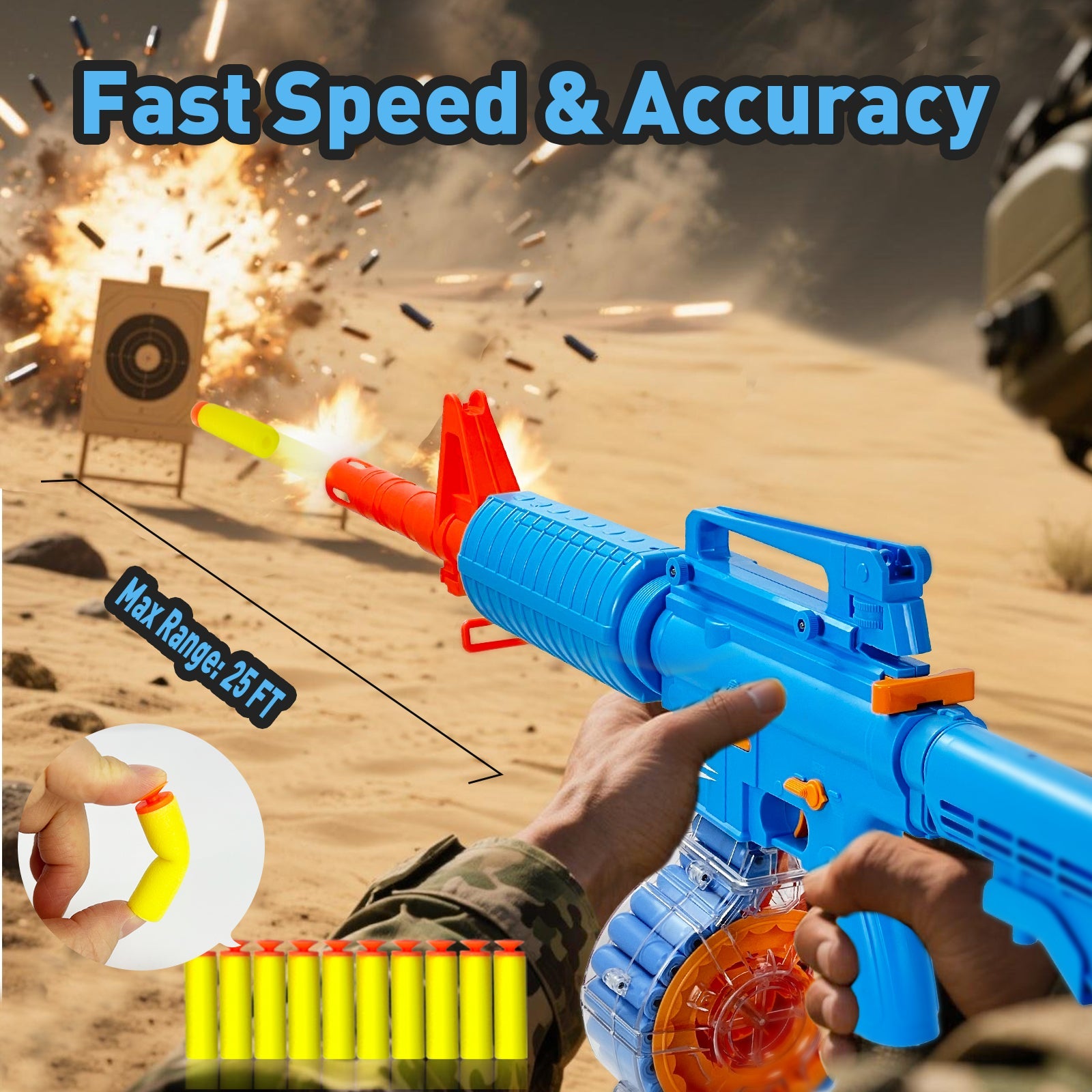 Semi-Automatic Toy Gun with Rechargeable Battery, 22-Round Magazine, Shell Ejection Feature, Quick Loader, and High-Speed Accuracy