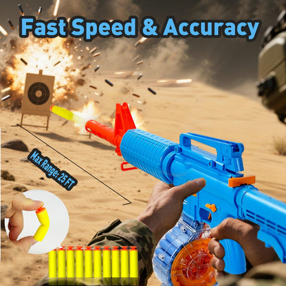 Semi-Automatic Toy Gun with Rechargeable Battery, 22-Round Magazine, Shell Ejection Feature, Quick Loader, and High-Speed Accuracy