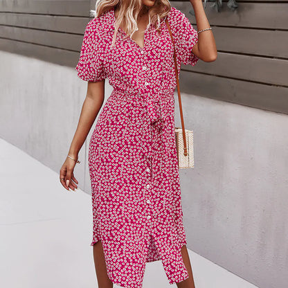 Women's Floral Summer Midi Dress with V Neck