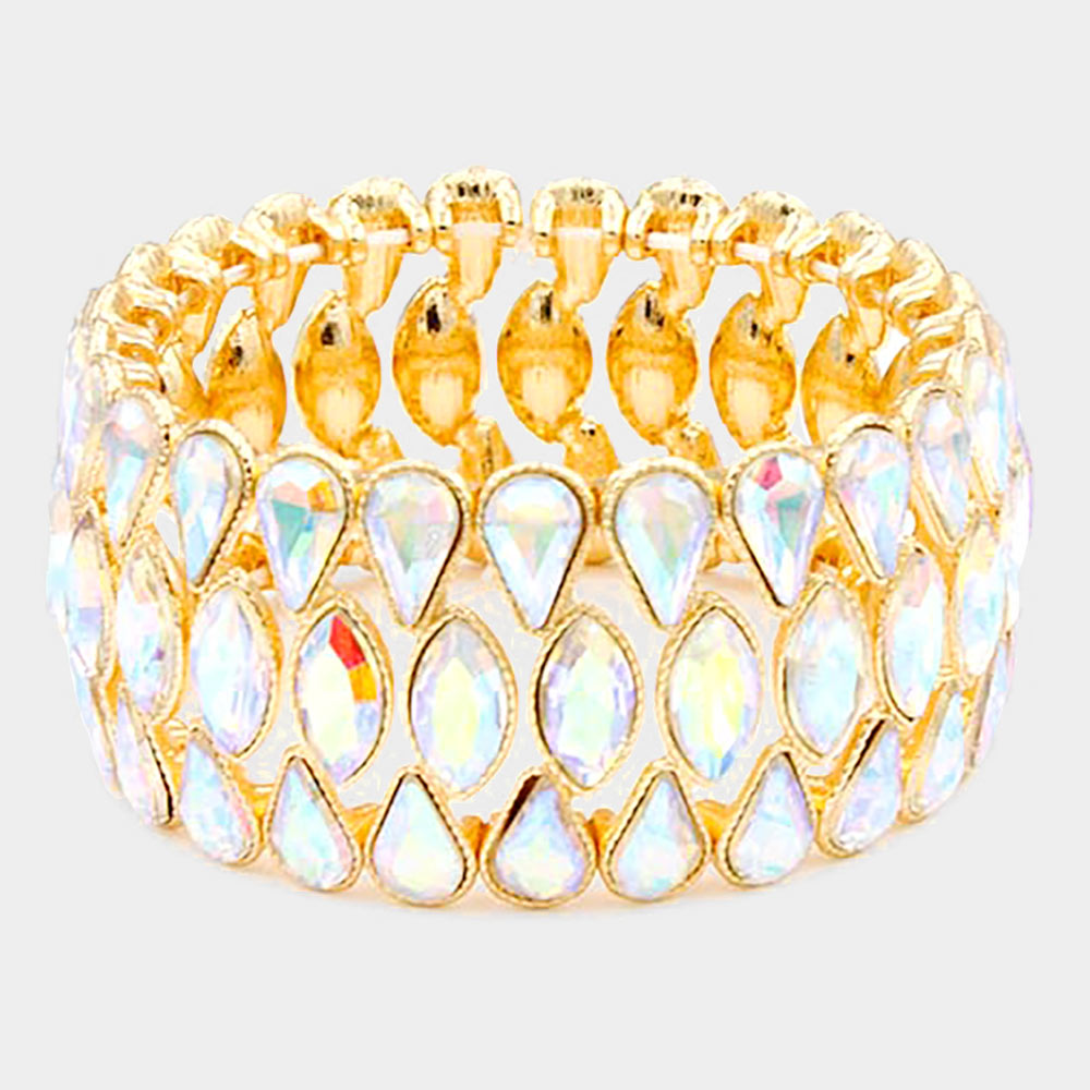 Teardrop Marquise Stone Cluster Stretch Evening Bracelet