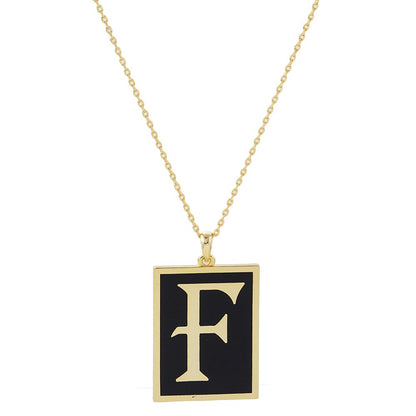 Gold Dipped Enamel Rectangle Monogram Pendant Necklace