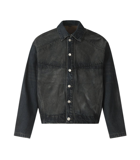 NOIR PATCHWORK WAXED DENIM JACKET
