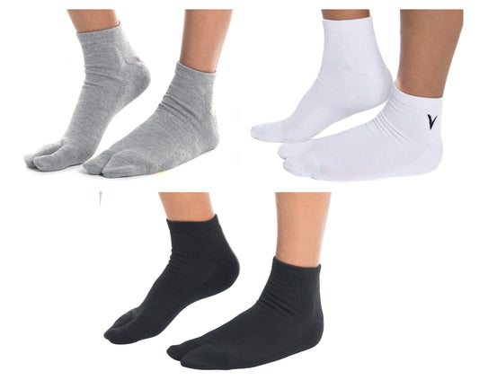 V-Toe Thicker Split-Toe Tabi Ankle Socks – 3 Pairs, Casual or Athletic