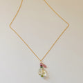 Green Amethyst & Tourmaline Gold Charm Necklace