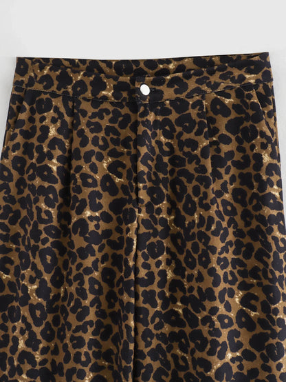 New Chic Fashion Side Pockets leopard Print Loose Wide Leg Pants