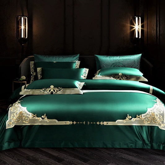 Royal Green Lake Embroidered Duvet Cover Set (Egyptian Cotton)