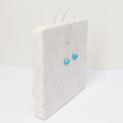 Turquoise Heart Silver Threader Earrings