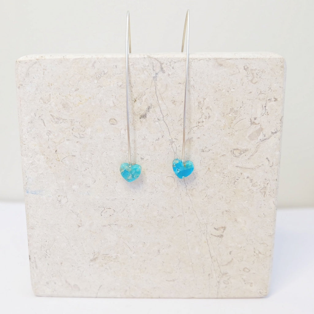 Turquoise Heart Silver Threader Earrings