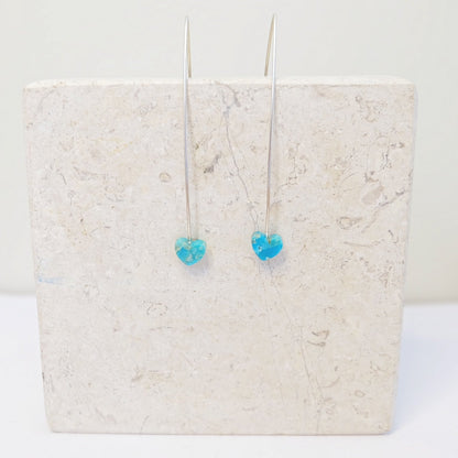 Turquoise Heart Silver Threader Earrings