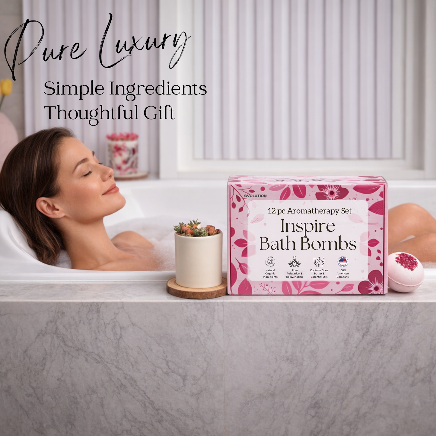 EvolutionUSA Inspire Bath Bombs for Women & Girls – 12 Flower Topped Bath Bombs Girls, Lush Womans Bathbomb Set, Organic Bath Fizzers, Luxury Gift Mothers Day, Birthday, Valentines, Easter or Self Care