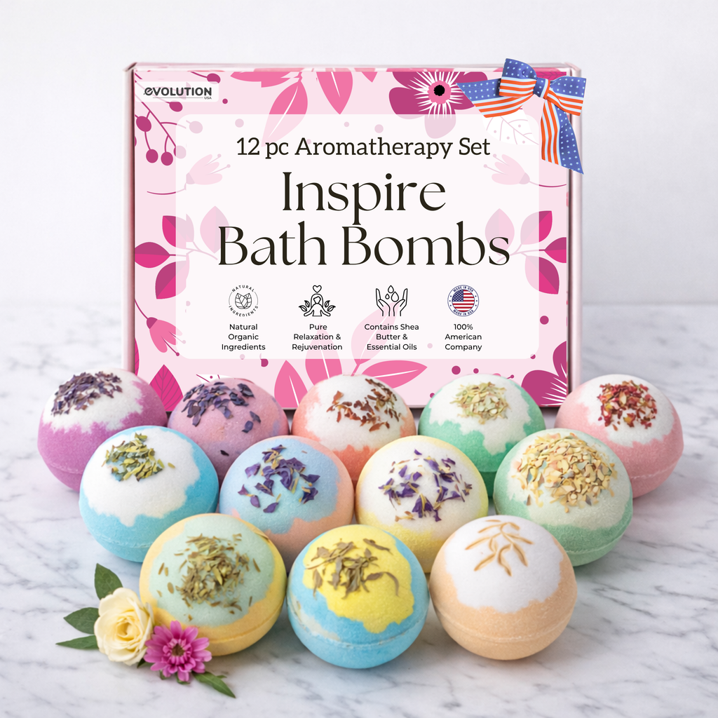 EvolutionUSA Inspire Bath Bombs for Women & Girls – 12 Flower Topped Bath Bombs Girls, Lush Womans Bathbomb Set, Organic Bath Fizzers, Luxury Gift Mothers Day, Birthday, Valentines, Easter or Self Care
