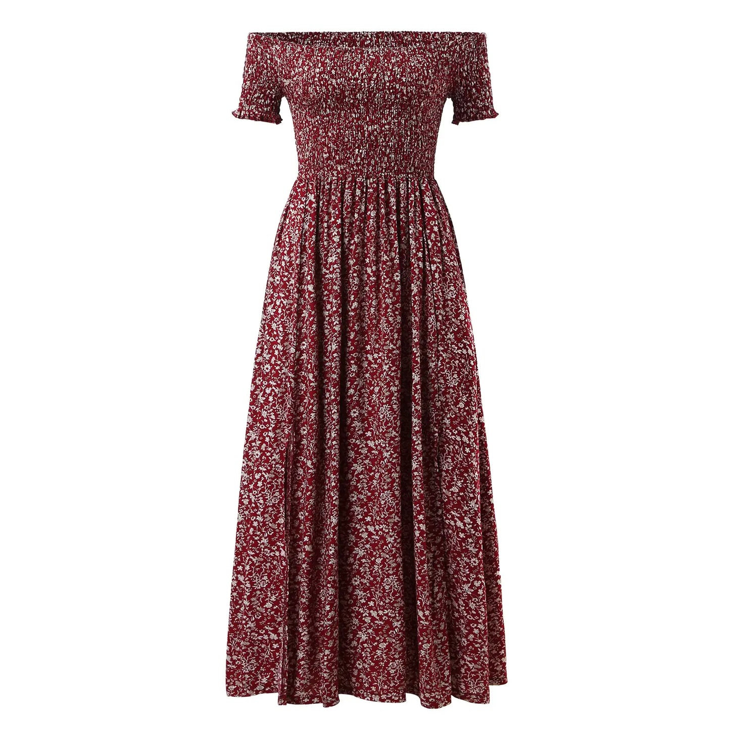 Plus Size Floral Print Off-Shoulder Summer Dress
