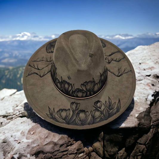 Ridges & Roses- Burned Wide Brim Hat