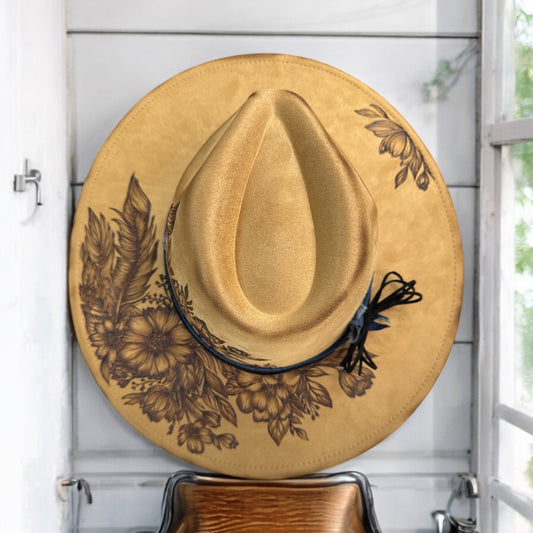 Feather Play - Burned Wide Brim Hat