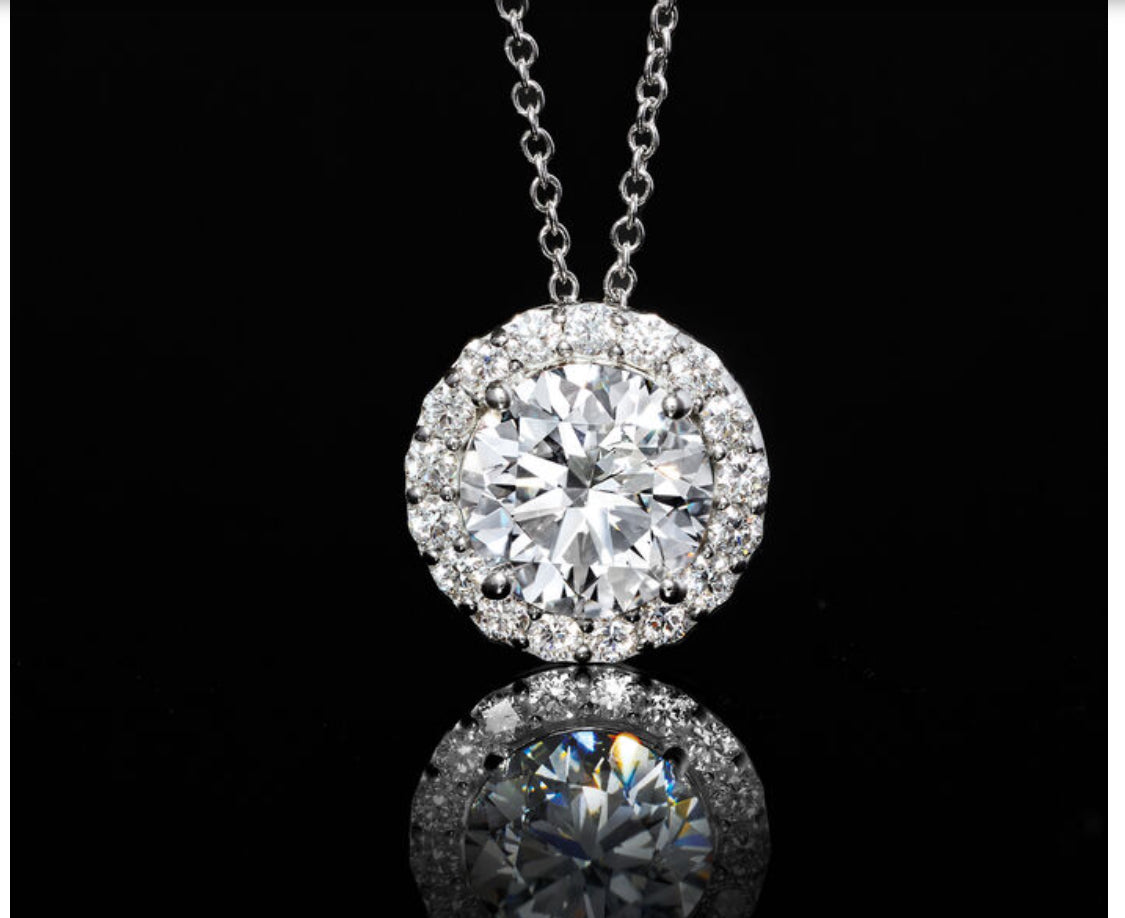 2 CTW Lab-Grown Diamond Halo Pendant Necklace in 14kt White Gold – AGI Certified