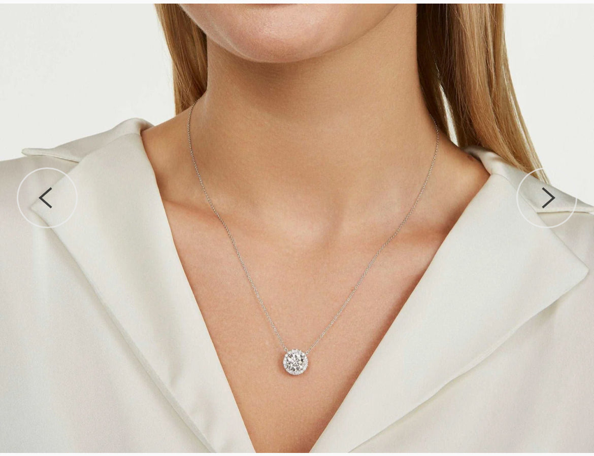 2 CTW Lab-Grown Diamond Halo Pendant Necklace in 14kt White Gold – AGI Certified