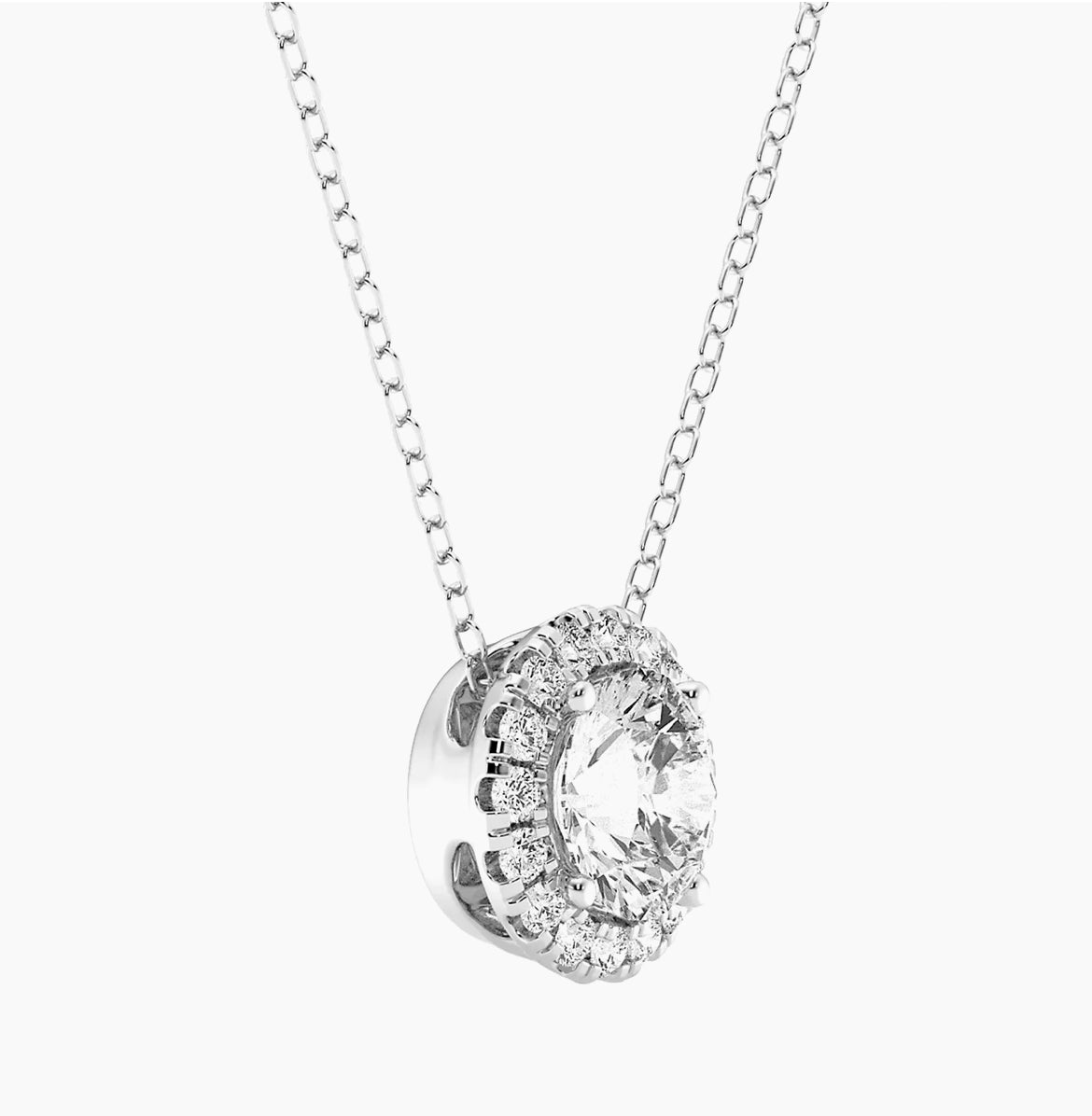2 CTW Lab-Grown Diamond Halo Pendant Necklace in 14kt White Gold – AGI Certified