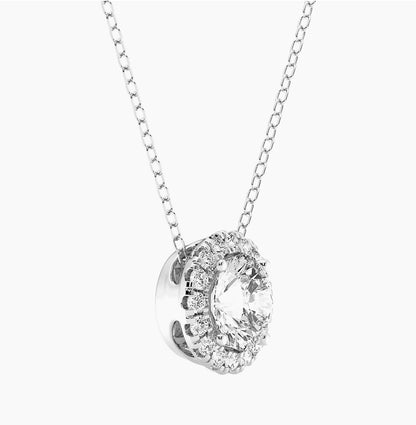 2 CTW Lab-Grown Diamond Halo Pendant Necklace in 14kt White Gold – AGI Certified