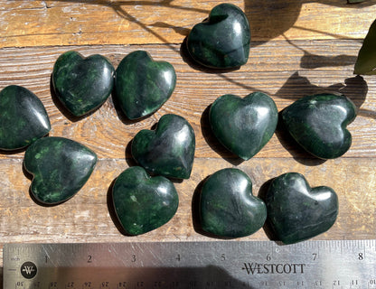 Dark Green Jade Satin Heart, 38mm (sold individually)