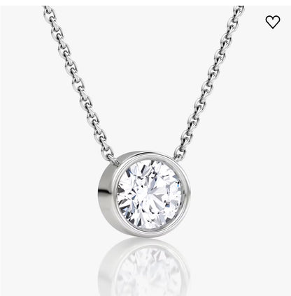 AGI Certified 1.00 Ctw Bezel Set Round Lab Grown Diamond Pendant - G/VS Clarity in Choice of 14K White or Yellow Gold