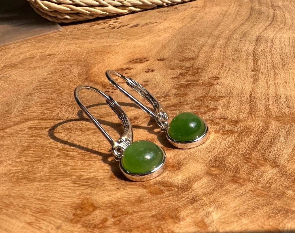 Jade Round Leaverback Earrings 6mm