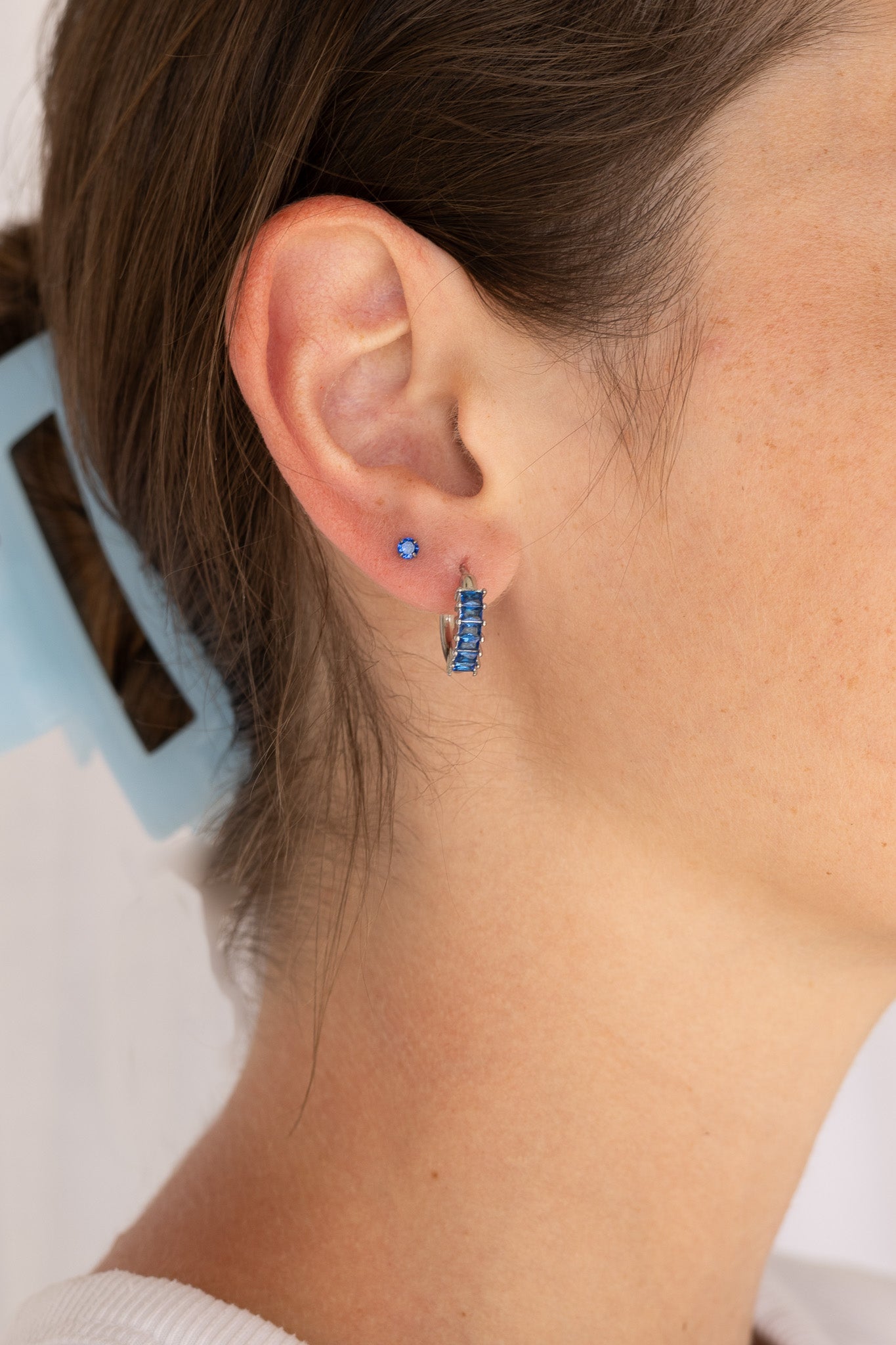 Diamond Hoop in Blue