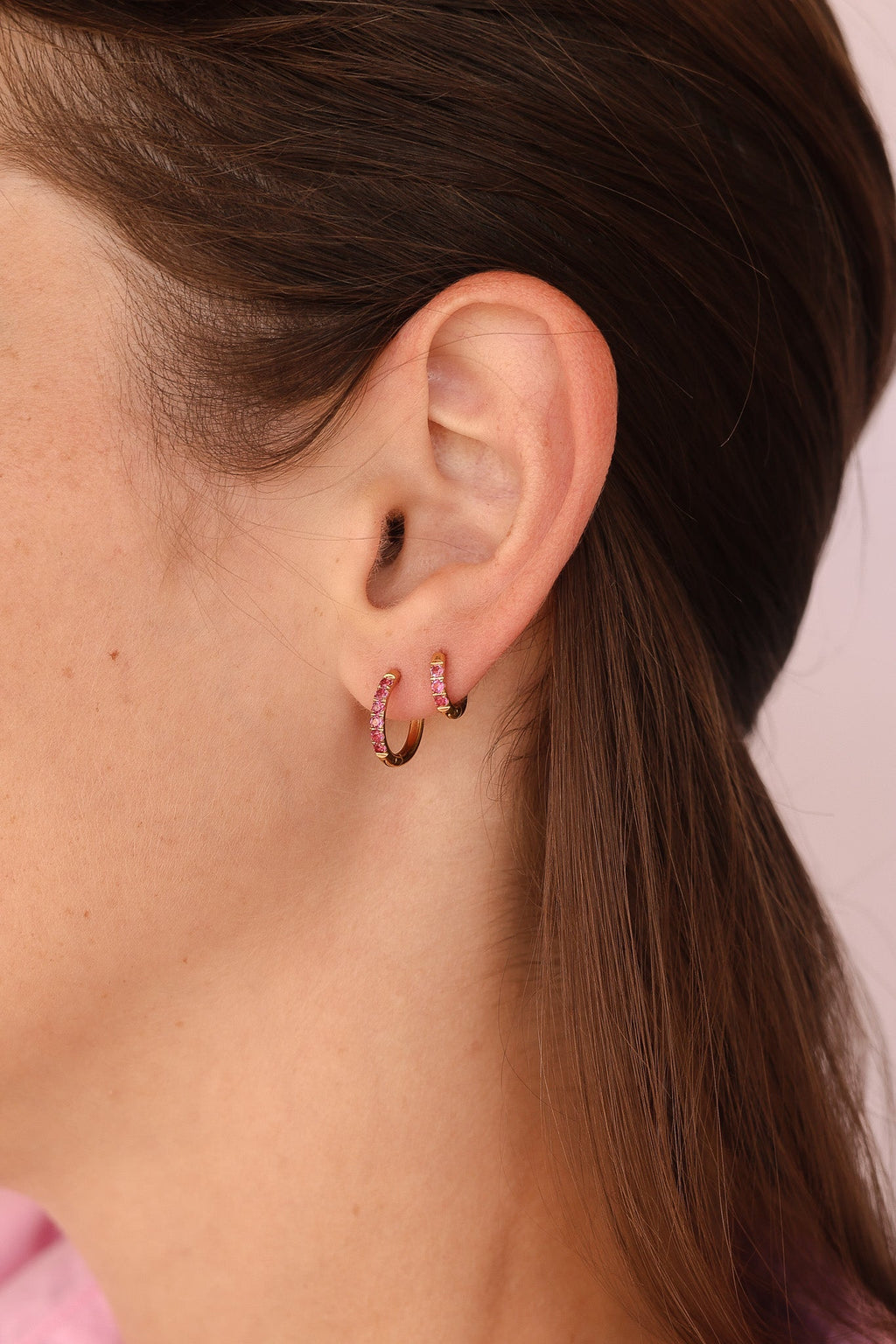 Micro Crystal Hoop in Pink