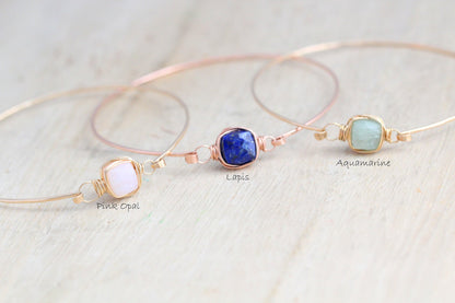 Aquamarine Bezel Wrapped Bangle