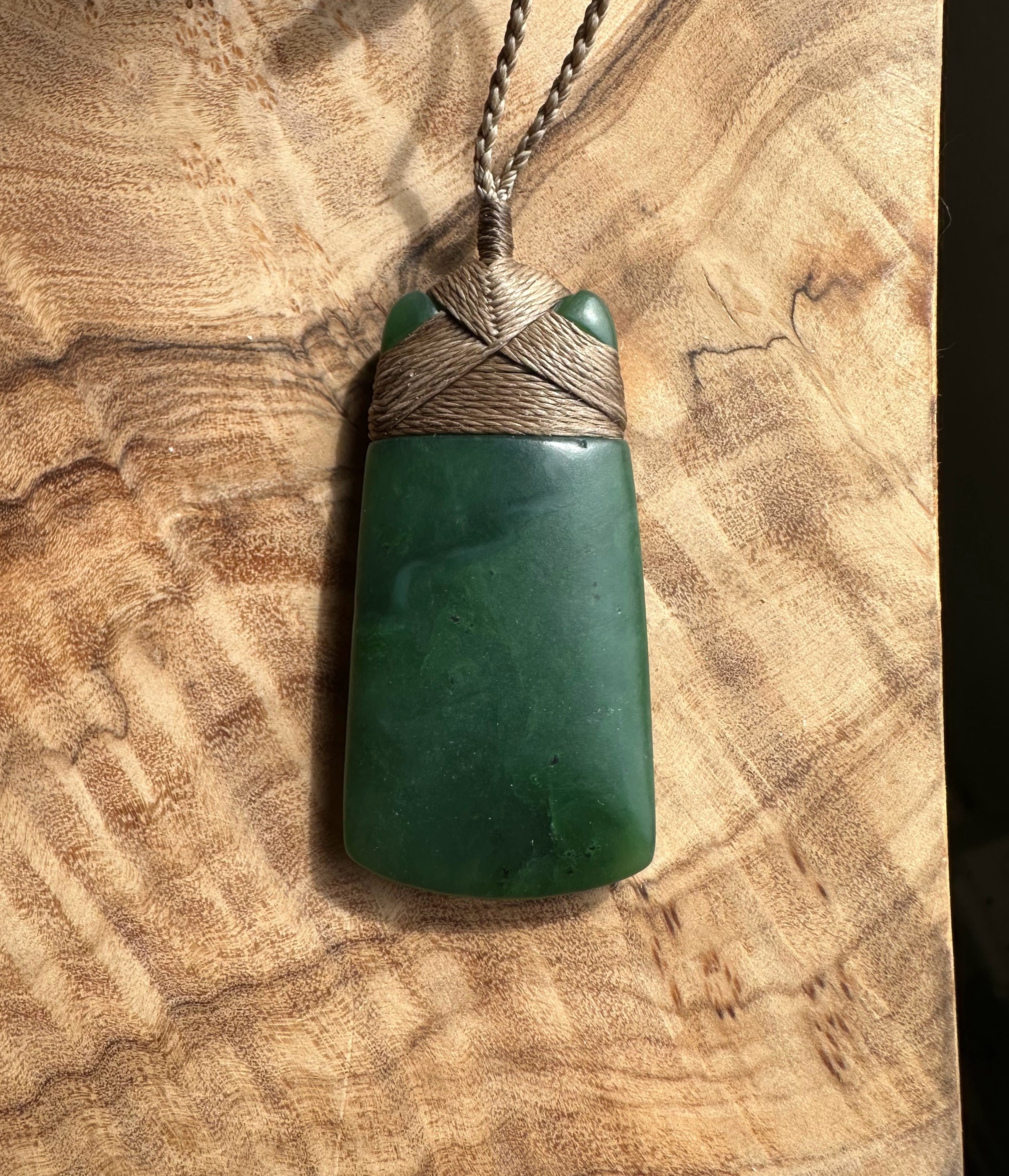 Dark Green Jade Adze Pendant, 50mm
