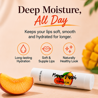 Mango Peach Lip Balm – Tropical Mango & Juicy Peach Moisturizing Lip Balm, Unsweetened, 0.15 oz