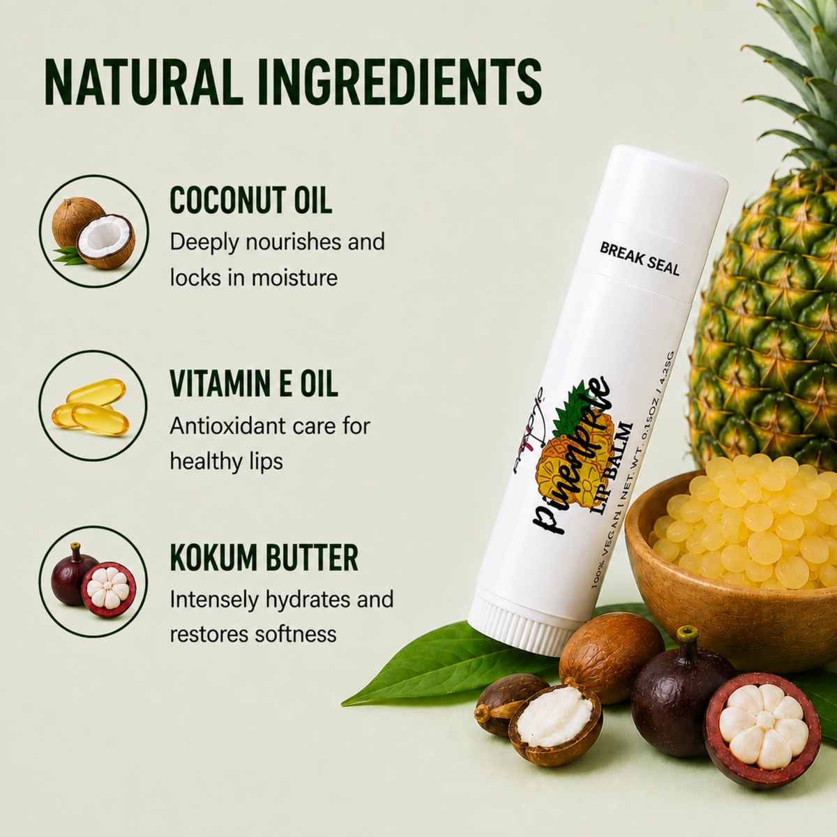 Pineapple Lip Balm – Sweet & Fruity Tropical Moisturizing Lip Balm, Smooth Non-Greasy Lip Care, 0.15 oz