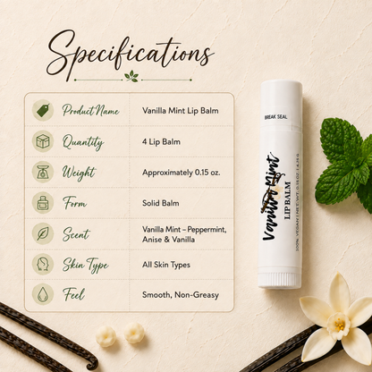Vanilla Mint Lip Balm – Peppermint, Anise & Vanilla Moisturizing Lip Balm, Smooth Non-Greasy Lip Care, 0.15 oz
