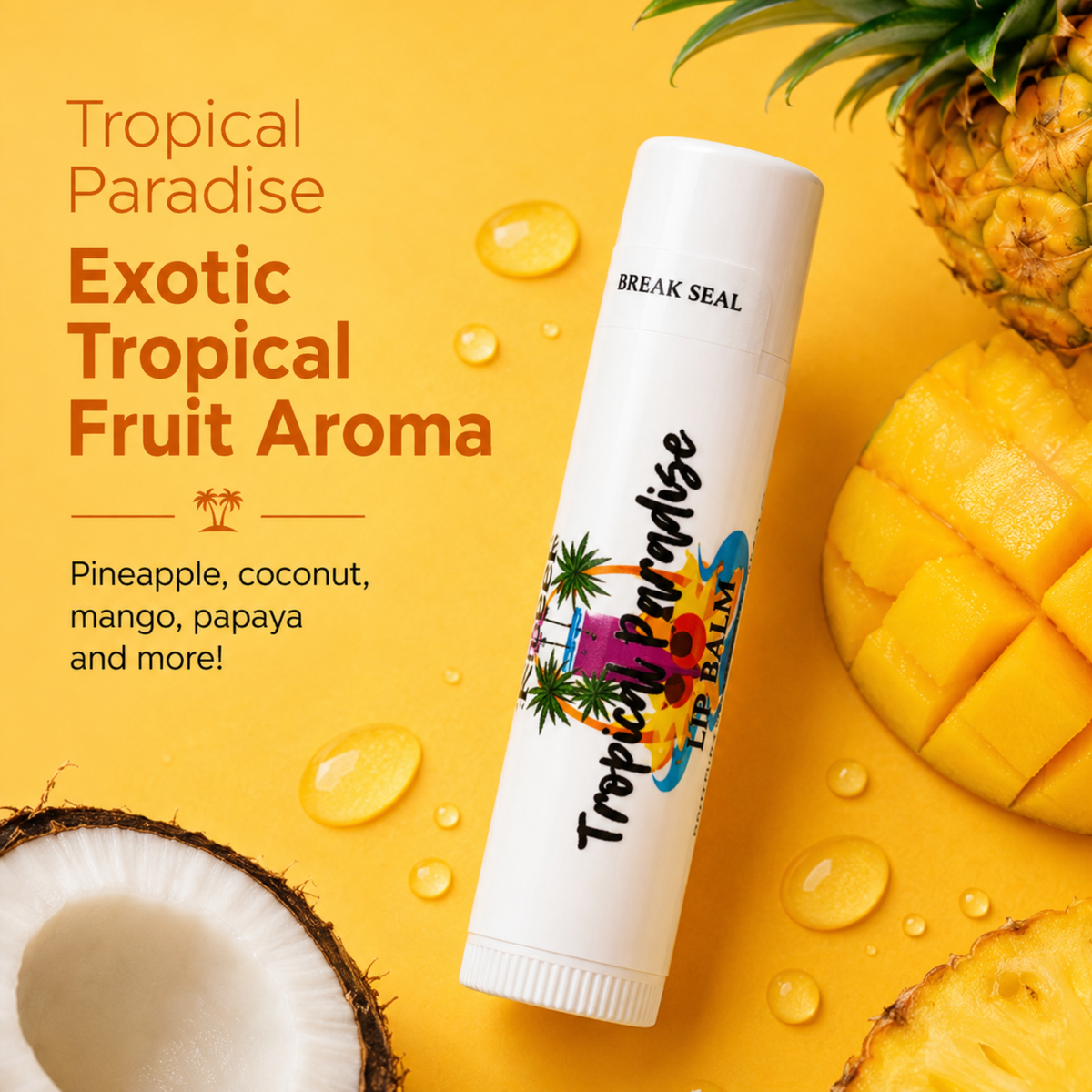 Tropical Paradise Lip Balm – Exotic Tropical Fruit Moisturizing Lip Balm, Pineapple, Coconut, Mango & More, 0.15 oz