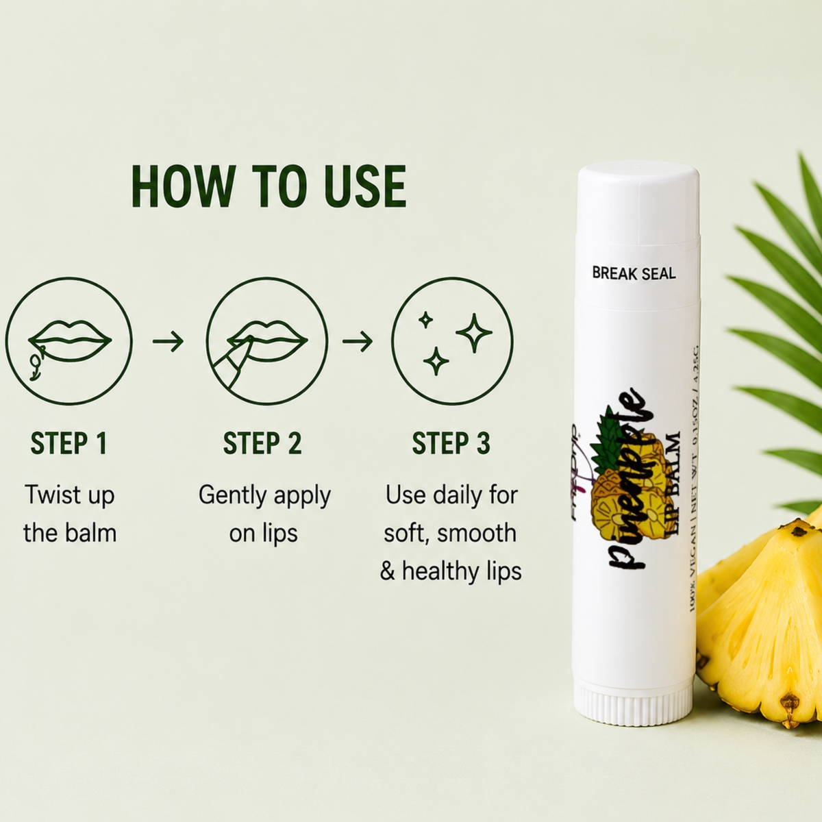 Pineapple Lip Balm – Sweet & Fruity Tropical Moisturizing Lip Balm, Smooth Non-Greasy Lip Care, 0.15 oz