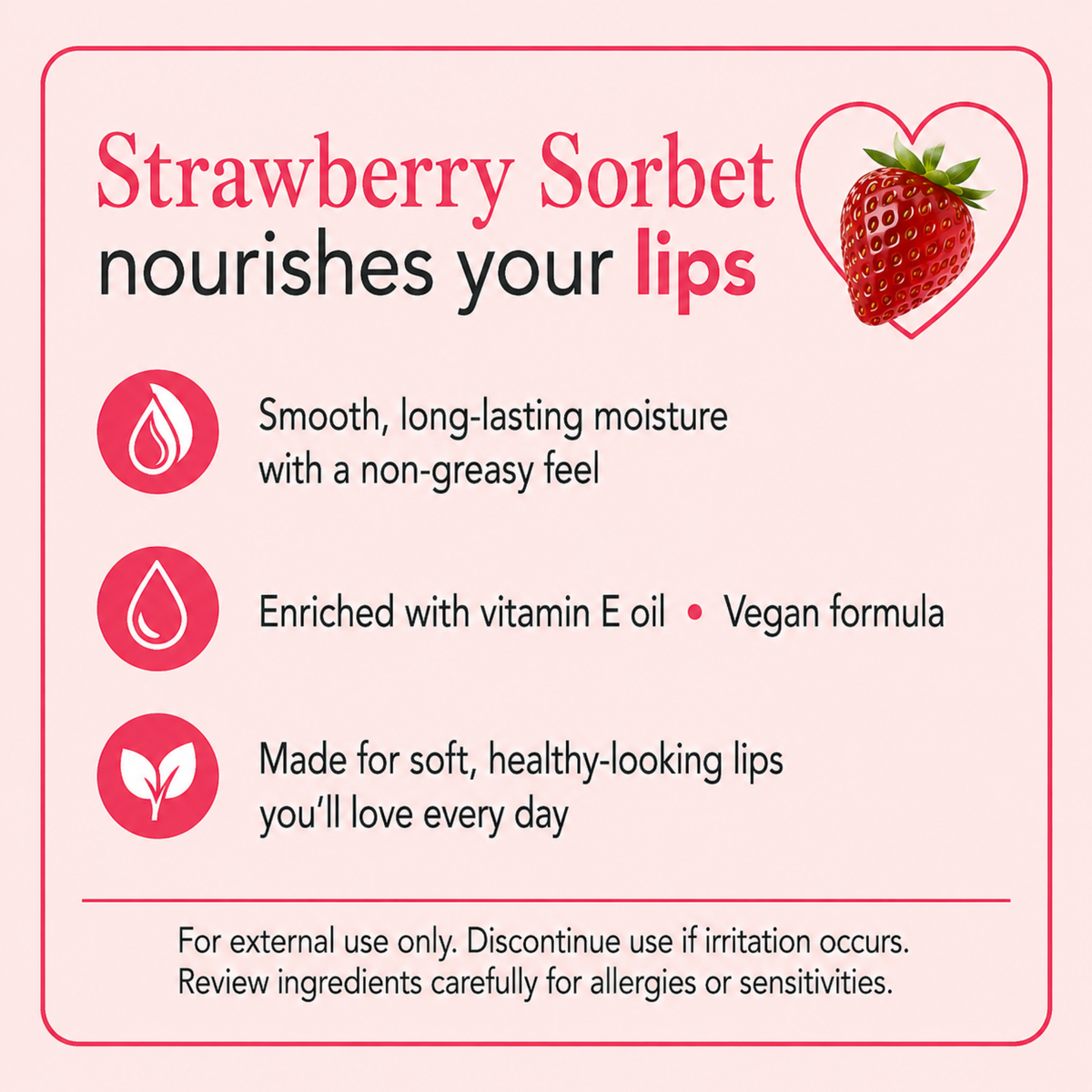 Strawberry Sorbet Lip Balm – Sweet Strawberry Moisturizing Lip Balm, Smooth Non-Greasy Lip Care, 0.15 oz