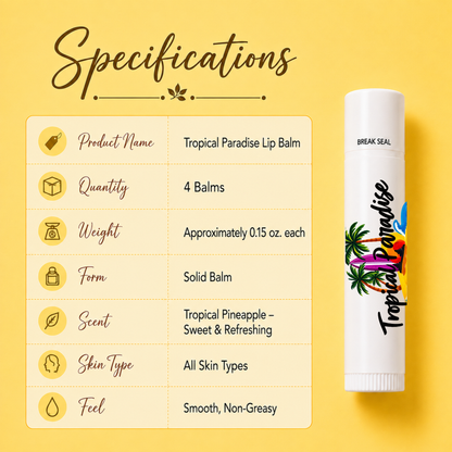 Tropical Paradise Lip Balm – Exotic Tropical Fruit Moisturizing Lip Balm, Pineapple, Coconut, Mango & More, 0.15 oz