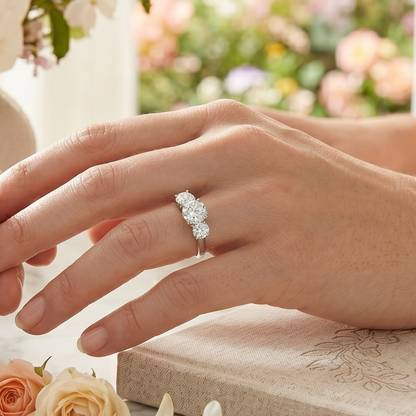 AGI Certified 2 CTW Classic Three-Stone Round Lab Grown Diamond (G-VS) Engagement Ring in 14K White Gold