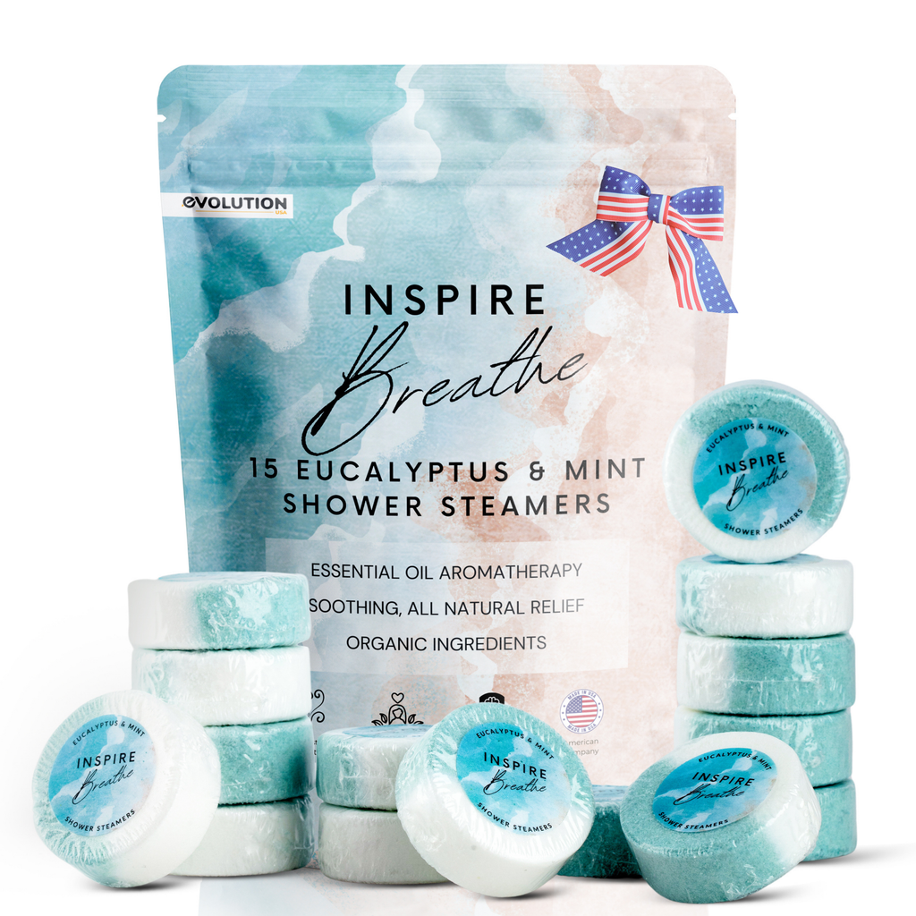EvolutionUSA Inspire Breathe Shower Steamers – 15 Mint & Eucalyptus Shower Steamers for Women & Men, Vapor Shower Tablets, Self Care Shower Bombs, Lush Gift Mothers Day, Easter, Birthday, Valentines