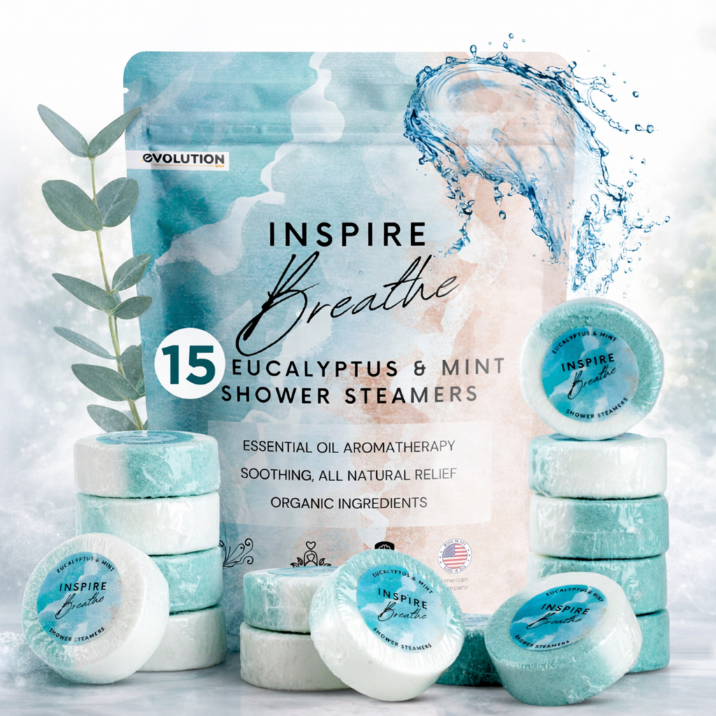 EvolutionUSA Inspire Breathe Shower Steamers – 15 Mint & Eucalyptus Shower Steamers for Women & Men, Vapor Shower Tablets, Self Care Shower Bombs, Lush Gift Mothers Day, Easter, Birthday, Valentines