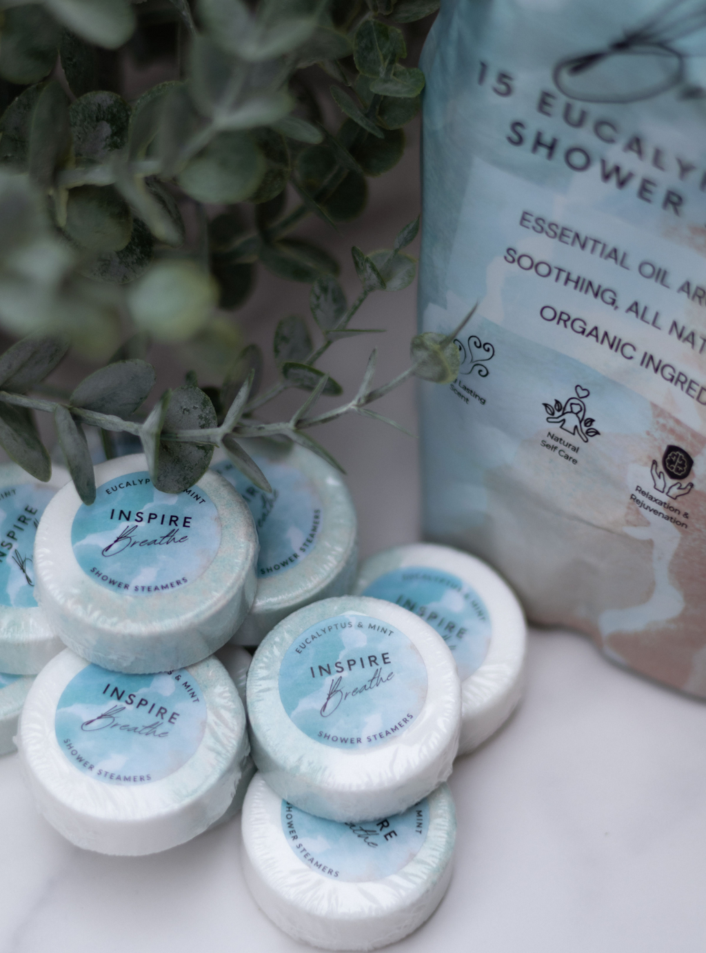 EvolutionUSA Inspire Breathe Shower Steamers – 15 Mint & Eucalyptus Shower Steamers for Women & Men, Vapor Shower Tablets, Self Care Shower Bombs, Lush Gift Mothers Day, Easter, Birthday, Valentines